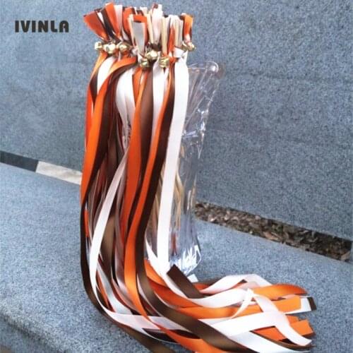 Hot selling 50pcs/lot Orange Brown Wedding Wands with gold Bells for wedding party