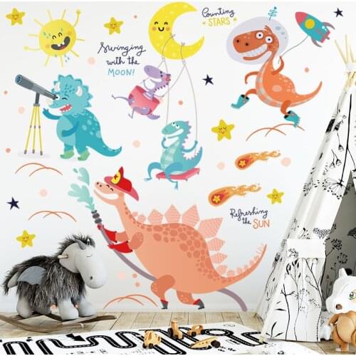 LuanQI Happy Play Cartoon Dinosaur Wall Stickers Door Decor Nursery Kids Bedroom Living Room Vinyl Mural Wall Decals 118X85CM