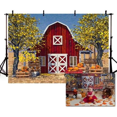 Mehofond Autumn Farm Backdrop Yellow Leaves Red Wooden House Baby Birthday Party Photography Background Photo Studio Photocall