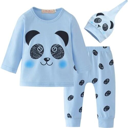 Cute Toddler Infant Baby Boy Clothing Suit Panda Printing T-shirt Tops Long Pants Hat Newborn Clothes Set Girls Outfits 3Pcs