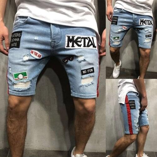 Best Sale Mens Denim Pant Shorts Hot Jeans Embroidery Hole Slim Fit Casual Hiking Sport Fashion Half Pants For Summer