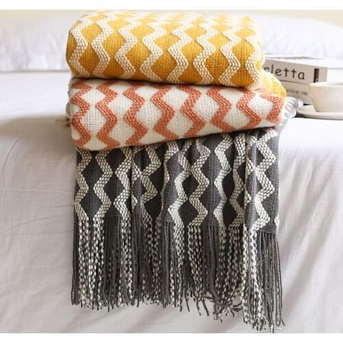 Nordic Knitted Stripes Tassels Blanket Summer Office Siesta Shawl Blankets and Throws Air Conditioner Blankets Cozy Sofa Blanket