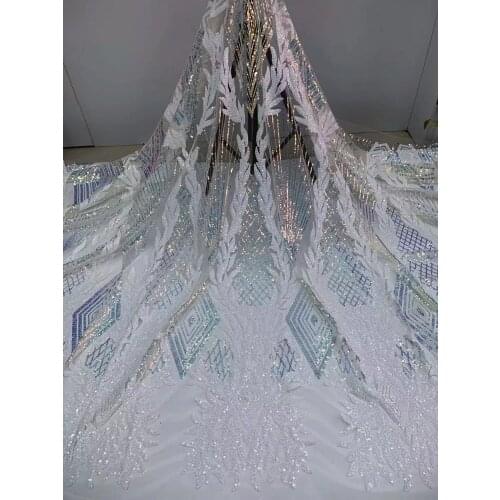 2020 Latest High Quality African Lace Fabric With Sequins Embroidery French Tulle Lace Fabric For Nigerian Wedding Dress