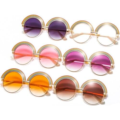 New Fashion Round Rainbow Sunglasses Women Men Luxury Colorful Lens Alloy Frame Metal Hinge Brand Designer Driver Goggles