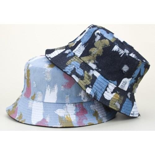New Summer Adults Women And Men Beach Swim Bucket Hat Frayed Fisherman Cap Washed Denim Cowboy Hat Vintage Colorful Bucket Hat