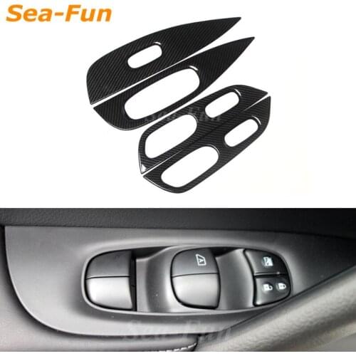 Carbon Fibre Car Inner Door Armrest Window Glass Lift Button Cover For Nissan X-Trail XTrail T32 Rogue 2014-2020 Accessories