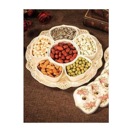European-style dried fruit tray ceramics grid with lid creative dried fruit box candy melon seeds snack tray living room fruit t