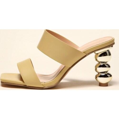 Luxury Slippers For Women Pagoda Heel Sandals Peep Toe Slides Mules High Heels Flip Flops Slides Shoes Escarpins Femmes Size 42