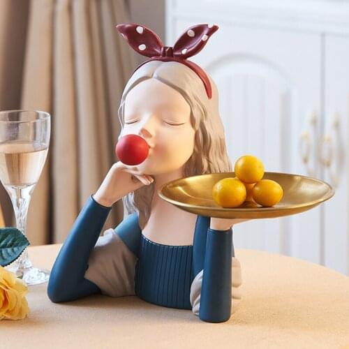 Nordic Home Decor Modern Girl Sculpture Fruit Plate Character Model Statue Living Room Desktop Bedroom Decor Accessories Gifts