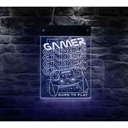 Born To Play Game Zone LED Neon Sign Man Cave Decor Wall Light Gamepad Electronic Lighted Lamp Joysticks Hanging Display Board