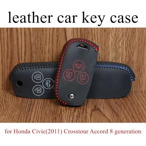 Only Red new brand genuine quality leather car key case cover sewing hand for Honda Civic(2011) Crosstour Accord 8 generation