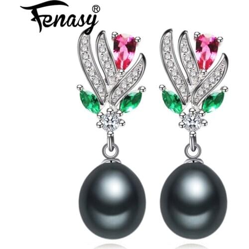 FENASY Bohemian Natural Freshwater Pearl Earrings For Women 925 Sterling Silver Long Earrings Ruby Wedding Engagement Jewelry