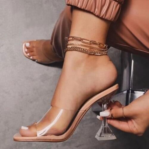 Fashion PVC Women Sandals Summer Open Toed High Heels Women Transparent Heel Sandals Slippers Woman Party Shoes Discount Pumps
