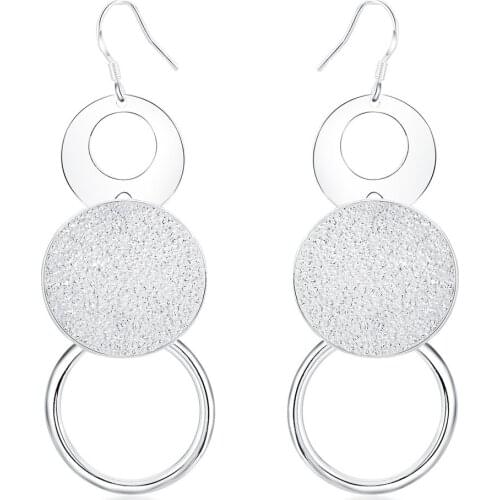 New Fashion Frosted Three Ring Earrings Original 925 Silver colorEarrings Ladies Jewelry Ladies Gifts Free Shipping