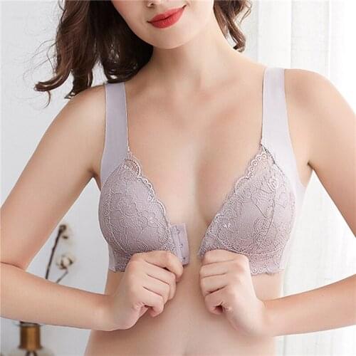 Women Bra Beautiful Back Wire Free Front Closure Lace Patchwork Ladies U-shaped Underwear