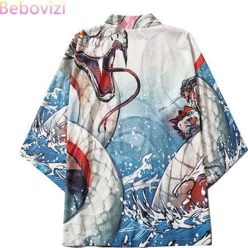 M-XXL 2021 Fashion Summer Snake Print Loose Japanese Streetwear Cardigan Women Men Harajuku Haori Kimono Cosplay Blouse Yukata