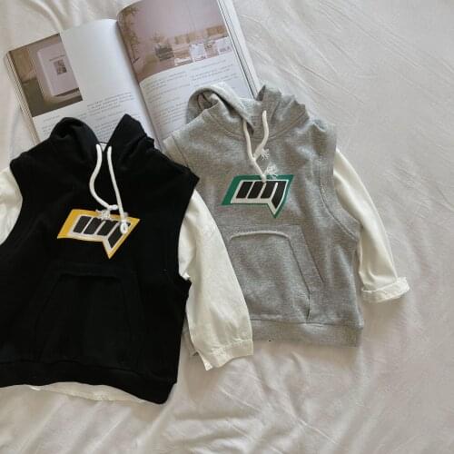 Childrens Waistcoats 2021 Autumn New Kids Boy Korean Casual Hooded Vests Fashion Print Cotton Sleeveless Vests for Boys 2-8 Y