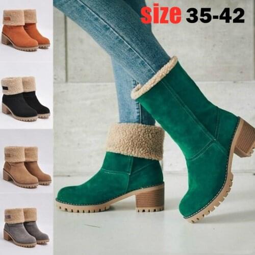 Fur Snow boots 42 Ladies Winter Flock Warm Boots 3cm Martinas Ankle Boots Short Bootie Slip-On Outside Shoes 2020 Womens boots