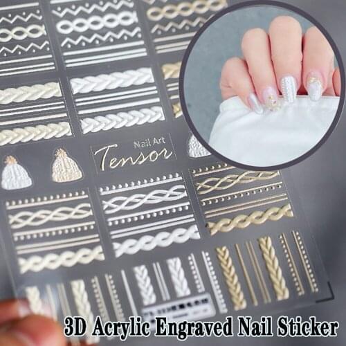 1 Pcs Knit Sweater Cloth Pattern 5D Engraved Nails Decal Embossed Nail Art Adhesive Sticker Winter New Year Nail Design Manicure