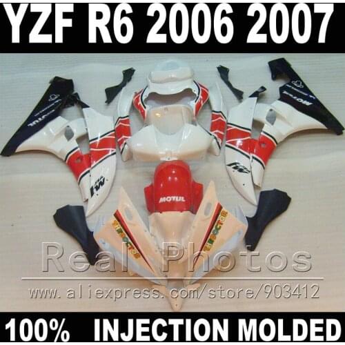 100% Fit for YAMAHA R6 fairing kit 06 07 Injection moldingwhite red black 2006 2007 YZF R6 fairings