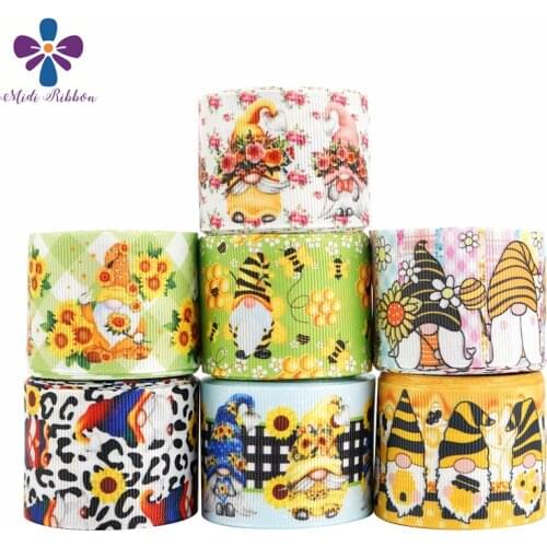 16mm-75mm Faceless Santa Rbbon Cartoon Bee Print Grosgrain Ribbon For Handmade Bow Material Print Elastic Band 50Yards