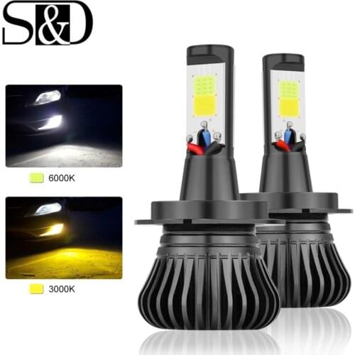 S&D 2pcs Car H7 LED H1 H3 H11 HB3 9005 HB4 9006 H27 880 801 LED Bulbs Fog Light DRL Bulbs Dual Color 3000k 6000k Auto Lamp 12V