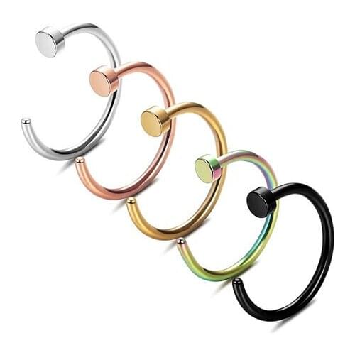 2020 Fake Piercing Medical Stainless Steel Nose Ring For Women Open Hoop Ring Type Hoop Piercing Body Jewelry Accessories 5PCS