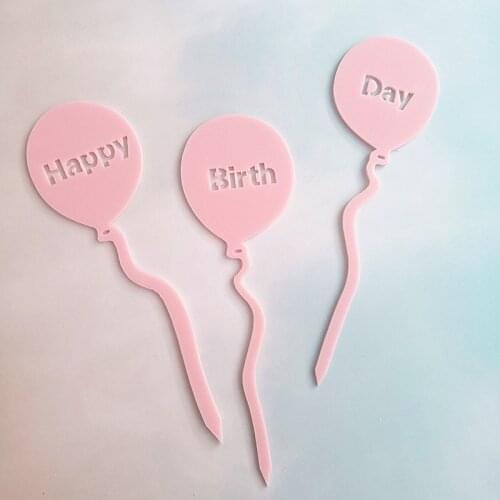 3 Pcs/lot Balloon Acrylic Happy Birthday Cake Topper Gold Birthday Cake Topper for Baby Shower Birthday Party Cake Decorations