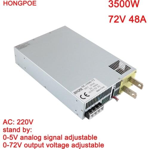 3500W 72V Power Supply 0-72V Adjustable Power 72VDC AC-DC 0-5V Analog Signal Control SE-3500-72 Power Transformer 72V 47A
