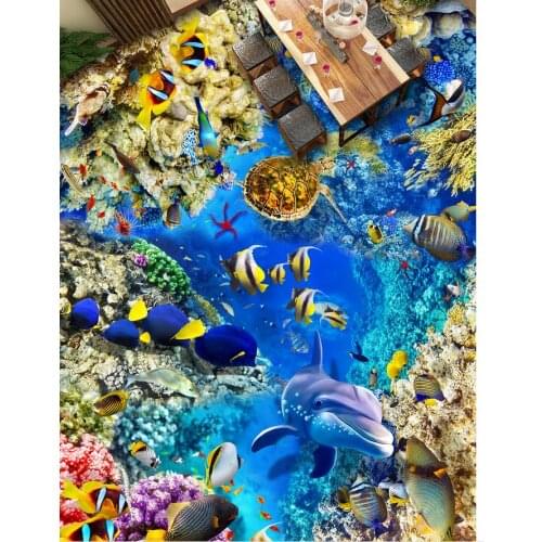 3d flooring Underwater World 3D Bathroom Art Flooring wallpaper for bathroom waterproof 3d floor painting wallpaper