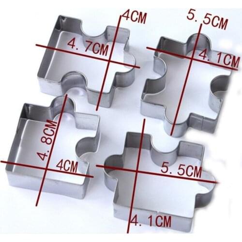 4Pcs/set 3D Puzzle Shape Cookie Cutter Stainless Steel Cookie Toast Cutter DIY Biscuit Dessert Bakeware Cake Fondant Mold