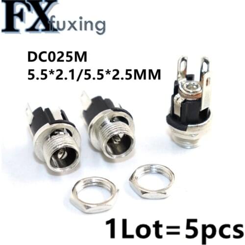 5Pcs 5.5mmx2.1mm 5.5*2.5mm DC Power Jack Socket Female Panel Mount Connector 5.5*2.1 mm 5.5x2.5mm DC-025M Waterproof Cap DC025M