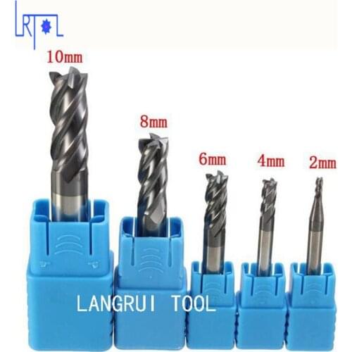 5Pcs HRC50 2 4 6 8 10 MM Tungsten solide Carbide 4 Flutes flat square End Mill Set CNC Tool milling cutter of machine