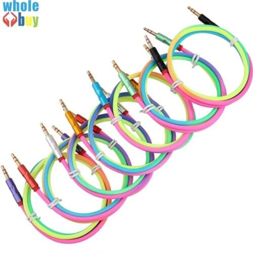 500pcs 3.5 Mm Jack Audio Cable Rainbow Bamboo Copper Shell Male To Male Stereo Auxiliary Cord for IPhone 6 Car MP3 MP4 AUX Cable