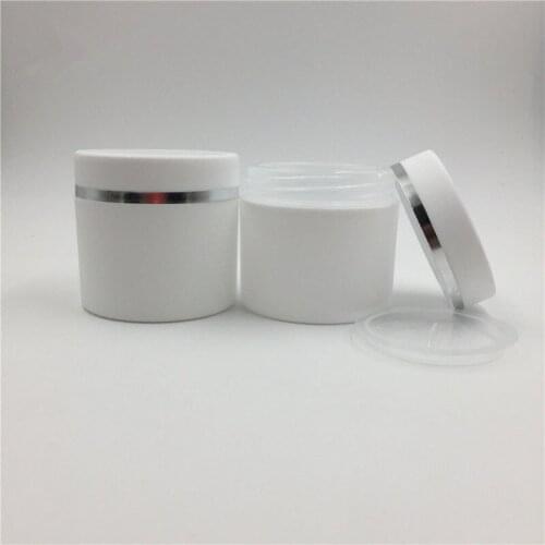 Free shipping 42pcs/lot 50ml 50g plastic PP empty double layer white makeup cosmetic cream Jar with sliver line and screw cap