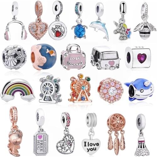 2Pcs/Lot Summer Style Turtle Dolphin Charms Beads fit Original Brand Charms Bracelets Necklace for Women Trinket DIY Jewelry