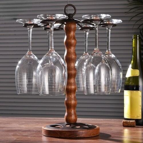 New Style Retro Wood Cup Holder Can Hang 6 Goblet Wine Rack Family Bar Storage Shelf Bar Tools