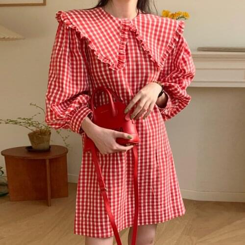 Elegant Turn-down Collar Button Shirt Dress Women 2021 Spring Plaid Print Irregular Party Dress Autumn Long Sleeve Mini Dresses