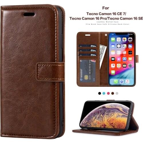 PU Leather Flip Case For Tecno Camon 16 CE 7 Photo Frame Case Wallet Cover For Tecno Camon 16 Pro Camon 16 SE Business Case