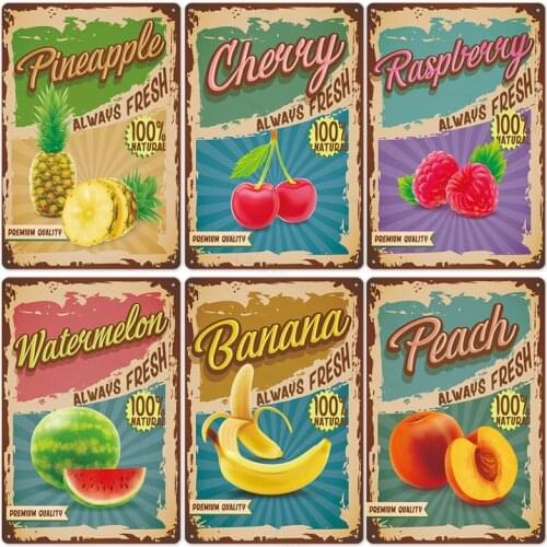 Fruits Metal Tin Sign Plaque Vintage Tin Plate Wall Art for Kitchen Farm Restaurant Decoration Retro Decor Iron Painting 20X30Cm