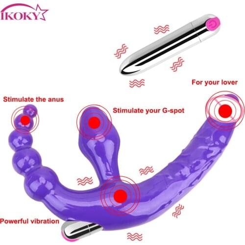 IKOKY Double-heads Vibrator Adult Products Anal Beads Strapless Dildo Vibrators Anal Plug Vibrator Prostate Massager Sex Toy
