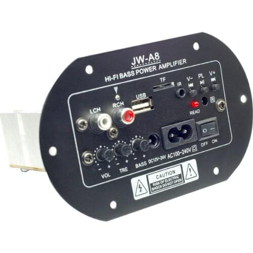 JW-A8 100~200W Home Audio Car Amplifier 12V24V220V Fever Class Subwoofer Power Amplifier Board Card USB Remote Control