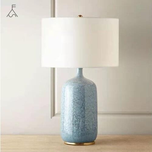 TUDA Chinese Style Snowflake Blue Ceramic Table Lamps for Bedroom Bedside Lamps for Living Room Led Table Lamps 110v 220v E27