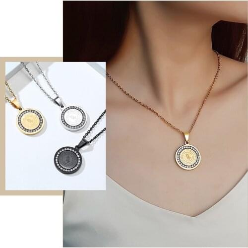 Classic Bible Prayer Necklaces for Women with Bling CZ Stone Stainless Steel Round Circle Pendant Religious Jewelry