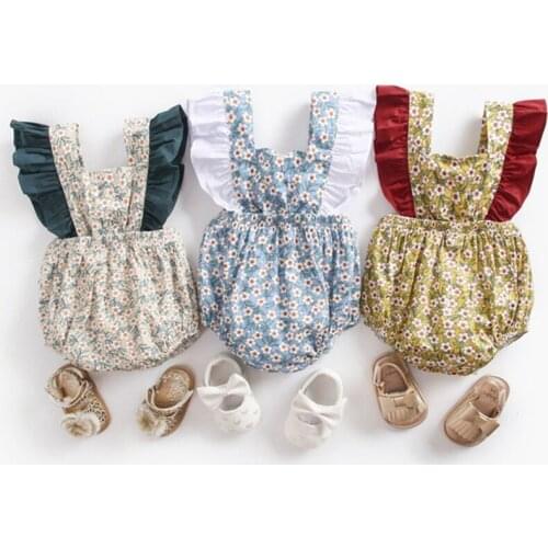 Baby Girls Romper Summer Floral Newborn Baby Jumpsuit Princess Infant Baby Sunsuit Backless Toddler Baby Clothes For Girls