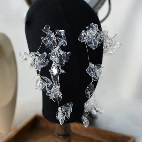 Korean Crystal Liquid Flowers Long Earrings Hair Wedding Bridal Modeling Side Hair Decoration Head Accessories