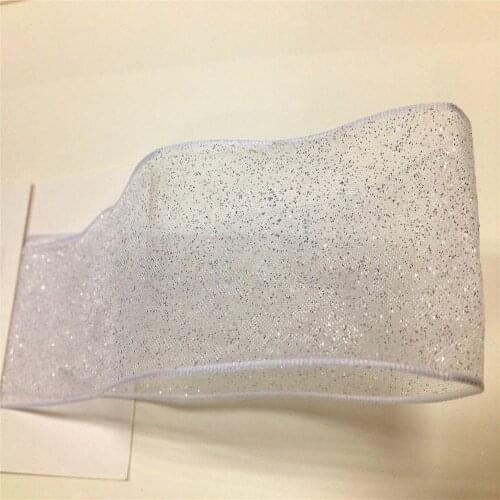 38MM Wire Edge Ribbon Silver Sprinkling White Organz For Dress Bow Birthday Decoration Chirstmas Gift DIY Wrapping 25Yards N1022