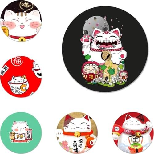 58mm Maneki Neko Lucky Money cat Icons Pins Badge Decoration Brooches Metal Badges For Backpack Decoration