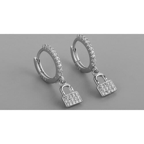 925 Sterling Silver Zircon Lock Charm Pendant Stud Earrings For Women Personality Party Asymmetry Jewelry eh1445