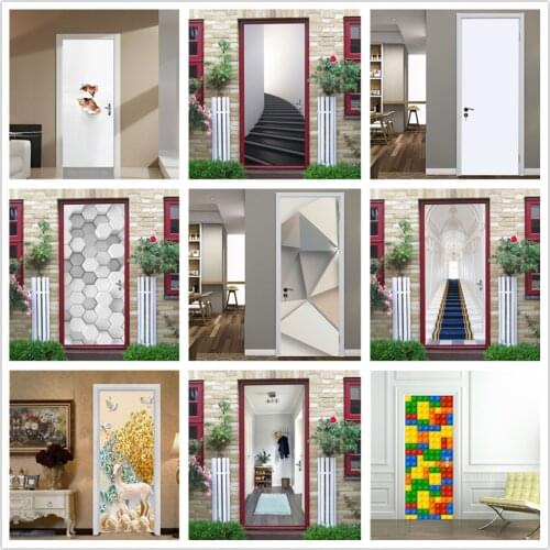 Stickers on the Doors Peel and Stick Wallpaper Vinyl DIY Murals Home Design Living Room Bathroom Wall Art Decals deurstickers